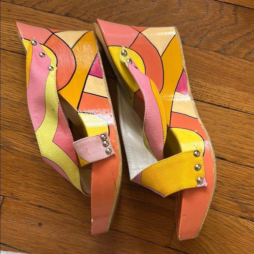 Emilio Pucci Colorful Women's Wedge Strappy Heels - Picture 5 of 6